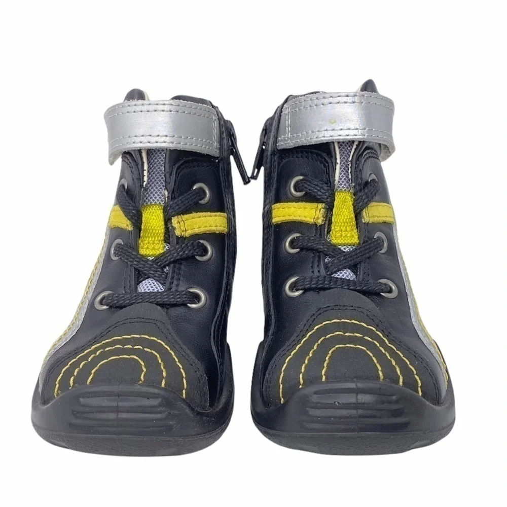 Ecco Boots Boys Black Silver Leather Booties Baby Toddler Euro Size 20 = US 4.5